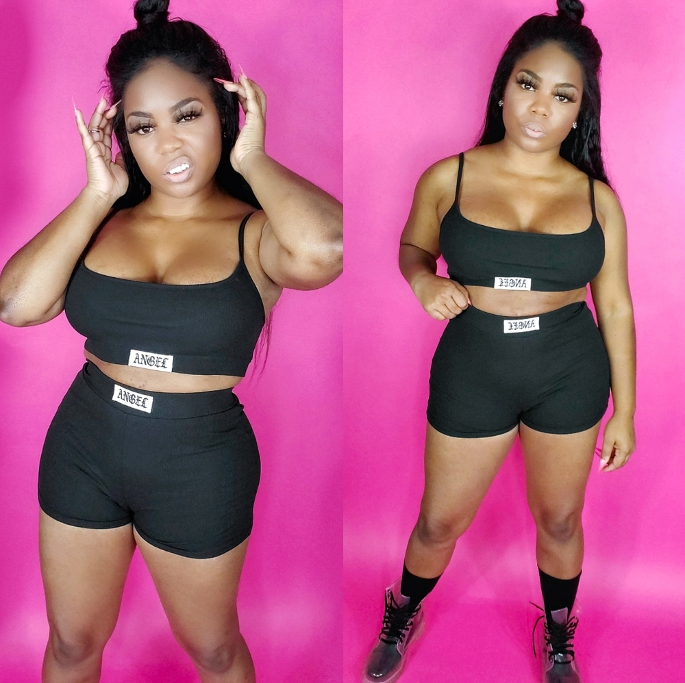 "Fallen Angel" Ribbed knit biker short set